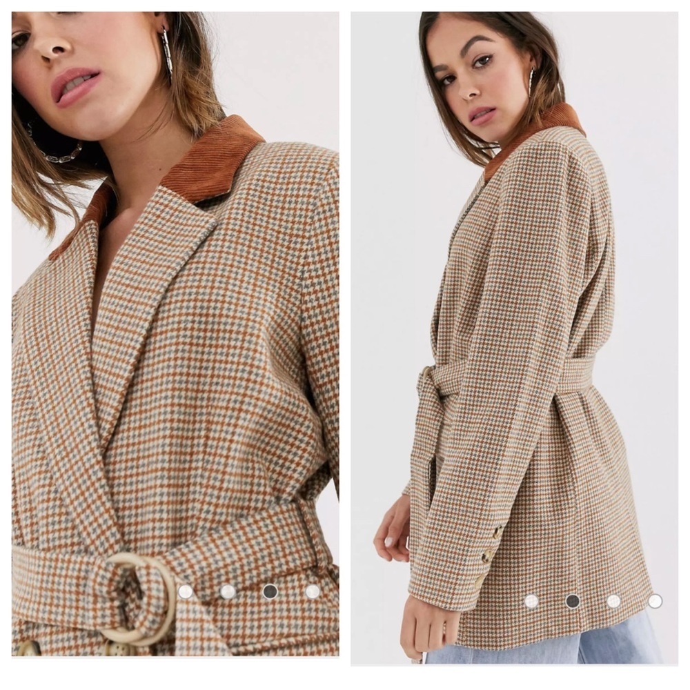 NWT! Moon River Herringbone Double Breasted Jacket with contrast collar - Picture 3 of 16